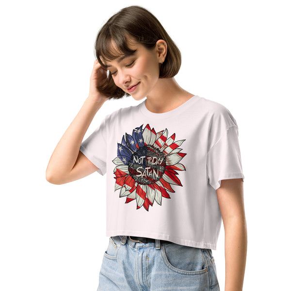 Women’s Patriotic Sunflower Not Today Satan crop top